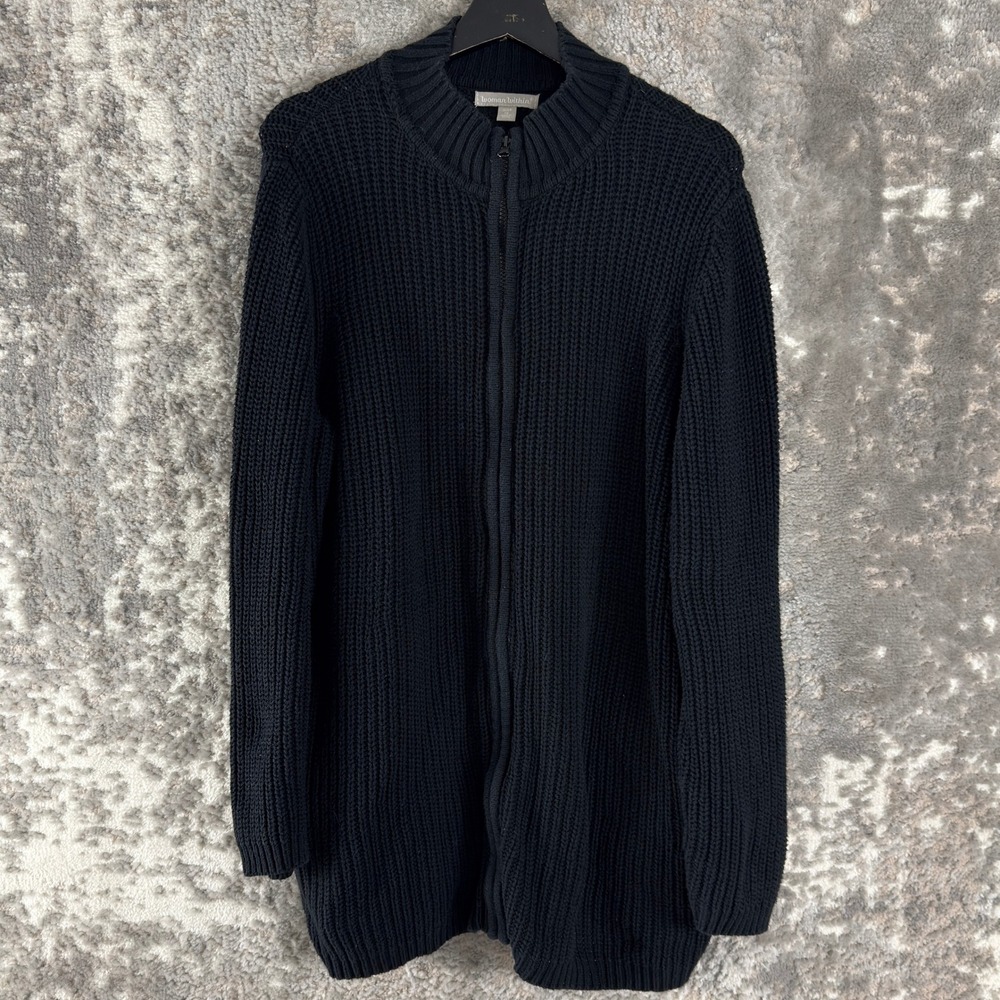 Woman Within Plus Sz 1X Shaker Knit Full Zip Mock Neck Cardigan Black Long Sleev